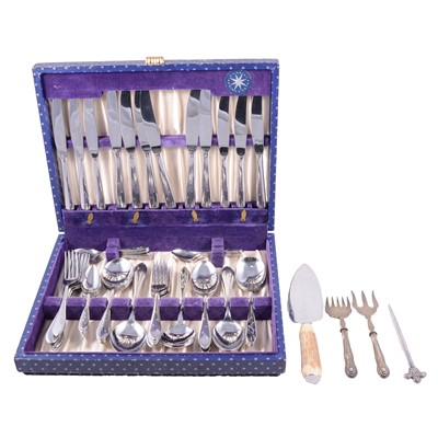 Lot 128 - Two silver-handled serving forks, silver-plated and stainless steel cutlery.