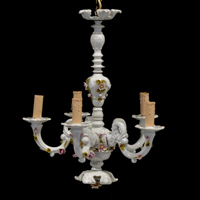 Lot 437 - Capodimonte five-branch chandelier and pair of matching wall sconces