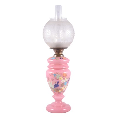 Lot 400 - Victorian pink glass oil lamp