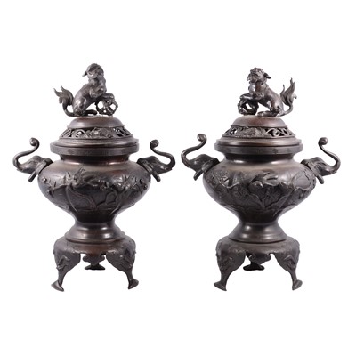 Lot 171 - Pair of early 20th Chinese bronzed metal censers