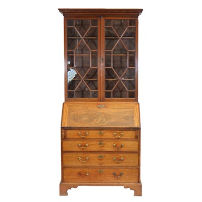 Lot 341 - George III mahogany bureau bookcase