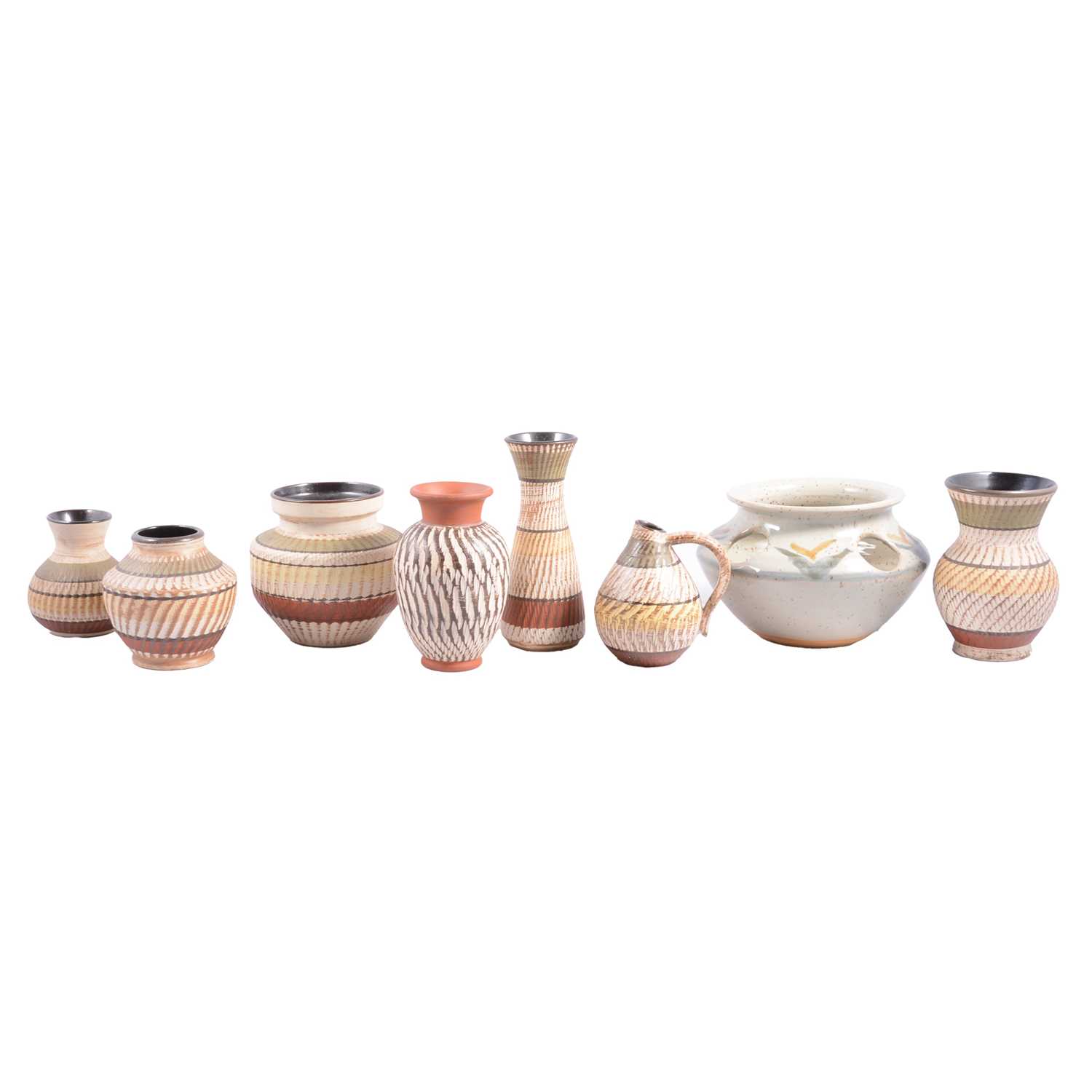 Lot 14 - Collection of West Germany pottery vases, William J Hedge studio pottery vase and matchstick holder.