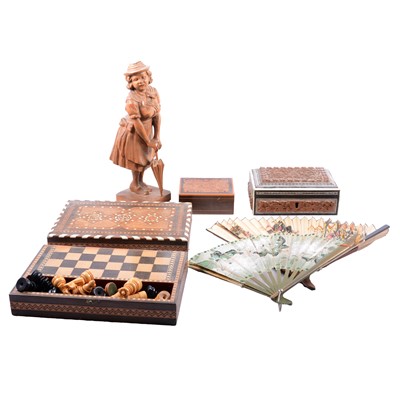 Lot 184 - Travelling chess set, rosewood box, cameras, fans, etc.