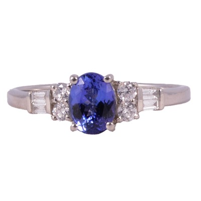 Lot 40 - A tanzanite and diamond ring.