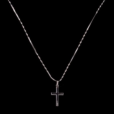 Lot 340 - A platinum cross pendant on a chain.