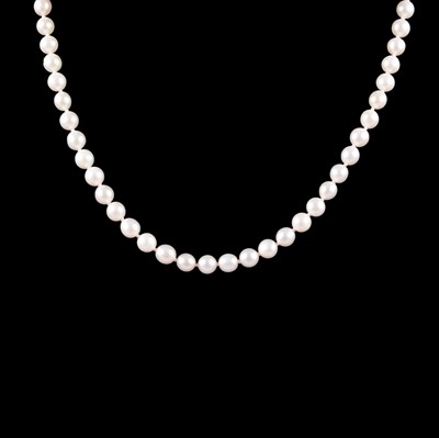 Lot 381 - Two pearl necklaces, and two pairs of earrings.