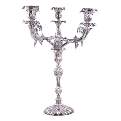 Lot 210 - A large silver plated four arm candelabra