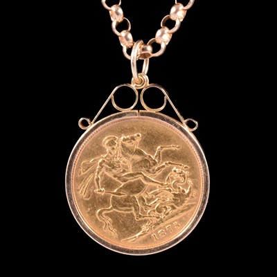 Lot 1125 - A Gold Full Sovereign Coin pendant and chain.