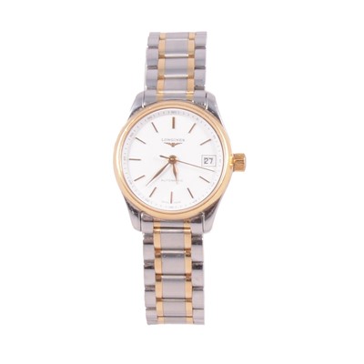 Lot 1002 - Longines - a lady's Master Collection Automatic gold and stainless steel bracelet wristwatch.