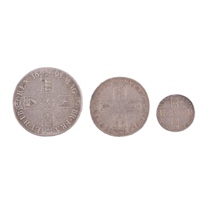 Lot 142 - William III crown, half-crown and sixpence.