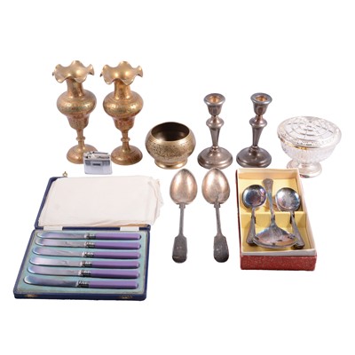 Lot 169 - Silver candlesticks, silver-plated, brass and other metalwares.