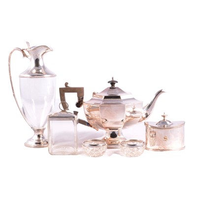 Lot 108A - Silver-mounted glass claret jug, J A Campbell, London 1985, and other silver and plated wares.