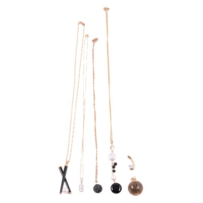 Lot 316 - Ten pendants and six chains, rock crystal, cubic zirconia, onyx and cultured pearl.