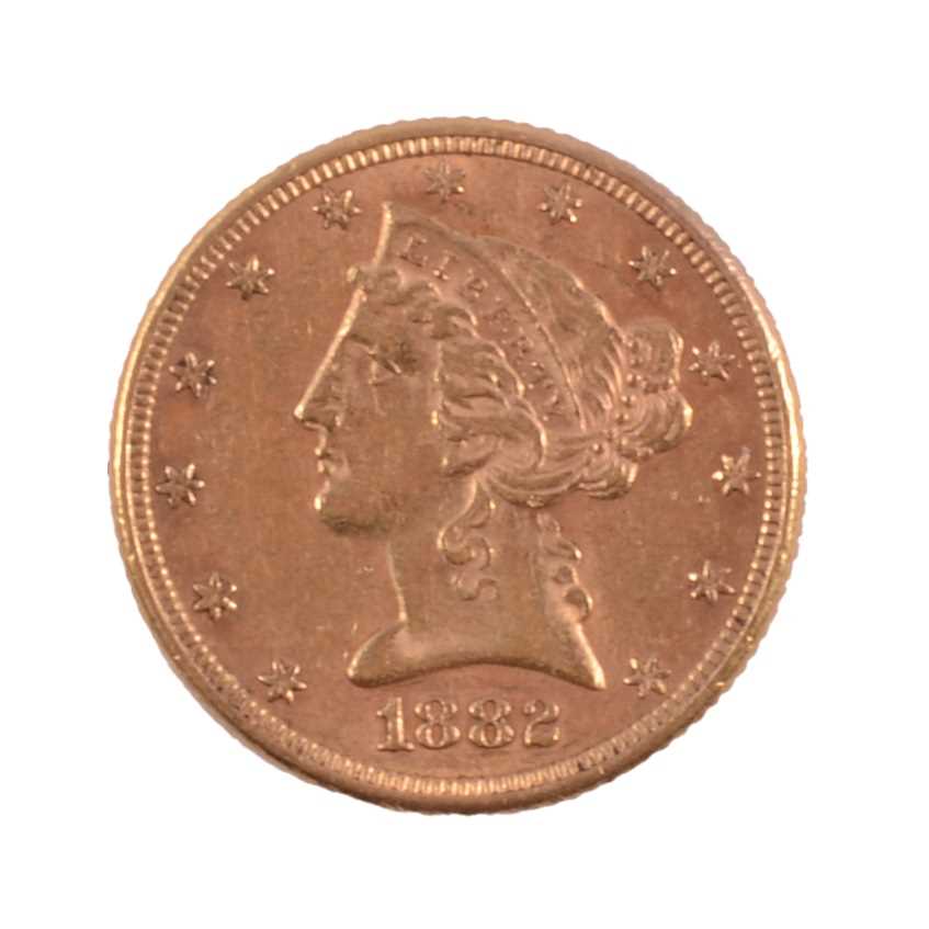 Lot 169 - United States of America Gold 5 Dollar Coin, 1882.