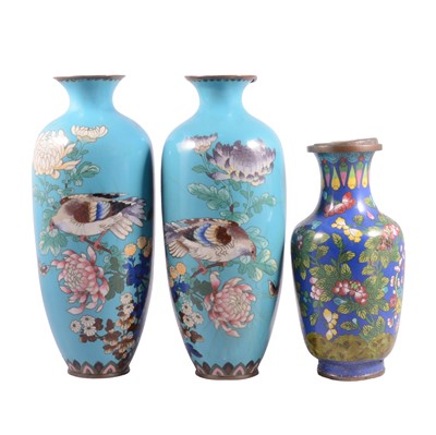 Lot 56 - Pair of Chinese cloisonne vases and one other