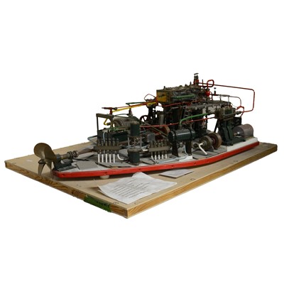 Lot 2 - A scale model of a complete ship's engine room, driven by a maritime triple expansion engine