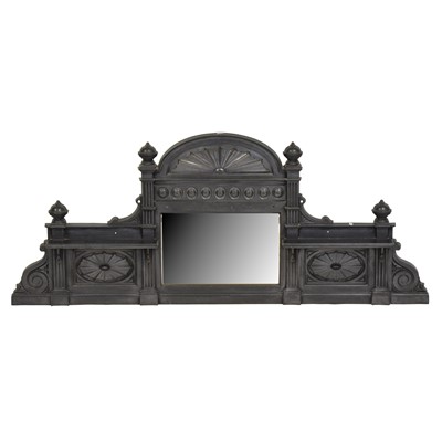 Lot 375 - Victorian cast iron overmantel, incorporating a small mirror