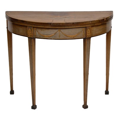 Lot 433 - George III mahogany and marquetry demi-lune card table