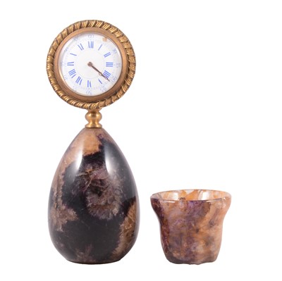 Lot 149 - Blue John desk clock and a turned Blue John bowl