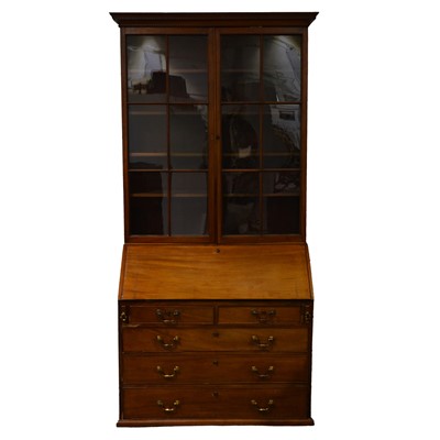 Lot 338 - George III mahogany bureau bookcase