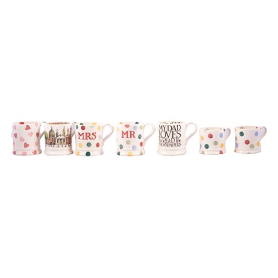 Lot 49 - Emma Bridgewater - seven half pint and small mugs Polka Dot, Small Hearts, Novelty.