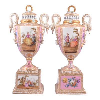 Lot 53 - Large pair of Dresden porcelain vases