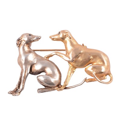 Lot 1107 - Harriett Glen - a 9 carat yellow gold whippet brooch.