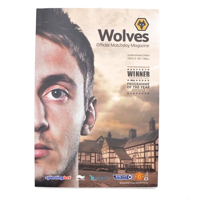 Lot 67 - Wolves vs Manchester United matchday programme, signed by Richard Stearman