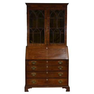 Lot 307 - George III mahogany bureau, with a matched bookcase top