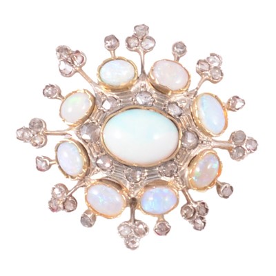 Lot 181 - An old cut diamond and simulated opal brooch.