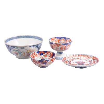 Lot 85 - Cantonese polychrome bowl and three pieces of Imari ware