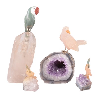 Lot 85 - Four hardstone and geode mounted bird models