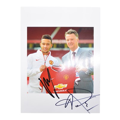 Lot 243 - Signed Memphis Depay and Louis Van Gaal 5x5 colour photograph, Manchester United