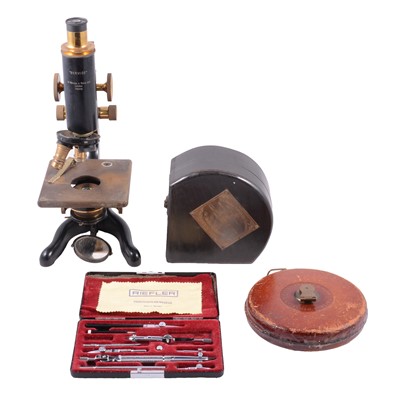 Lot 184 - A microscope, sextant, drawing instruments, reel. etc