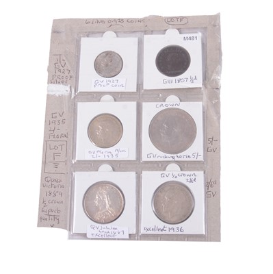 Lot 240 - Five Victoria and later silver content coins and George III halfpenny.