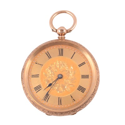 Lot 1076 - A small yellow metal open face pocket watch marked K18.