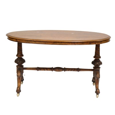 Lot 348 - Victorian figured walnut stretcher table