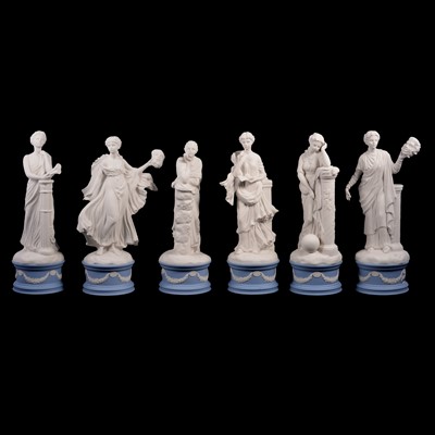 Lot 9 - Collection of nine Wedgwood Jasper Ware figurines, 'The Classical Muses' series