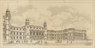 Lot 220 - Two lithographs of architectural drawings, Stoneyhurst College, and other prints