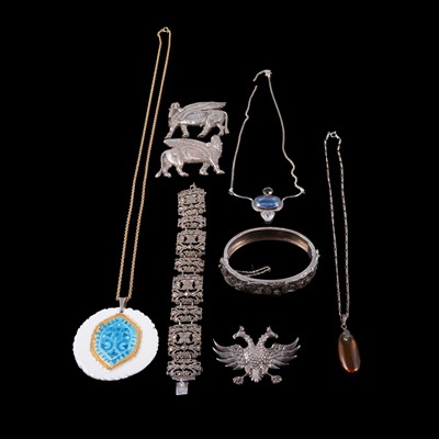 Lot 444 - A collection of silver, white metal and ceramic jewellery, some gemset.