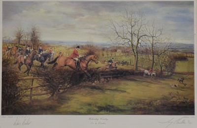 Lot 274 - Joy Hawken, hound sketch, and three hunting prints