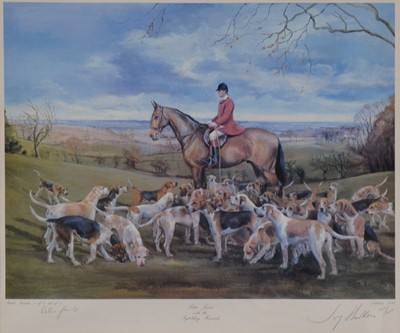 Lot 274 - Joy Hawken, hound sketch, and three hunting prints