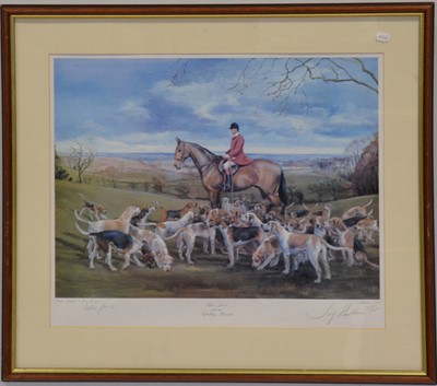 Lot 274 - Joy Hawken, hound sketch, and three hunting prints