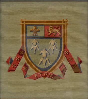 Lot 294 - Eton College - cross stitch tapestry of the school crest, etc