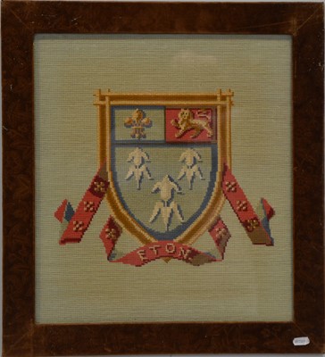 Lot 294 - Eton College - cross stitch tapestry of the school crest, etc