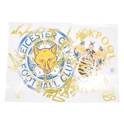 Lot 218 - Signed Leicester City and Blackpool Town A4 signed badges