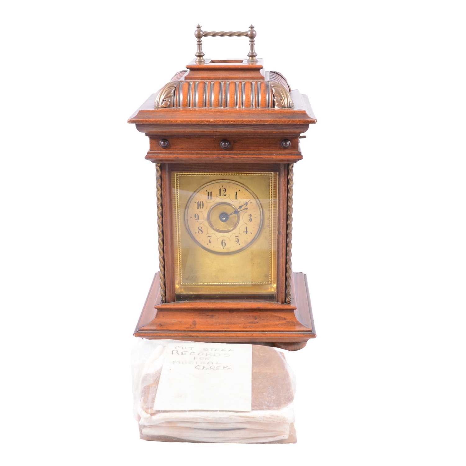Lot 102 - Continental walnut musical mantel clock, "Harmonie Symphonion"