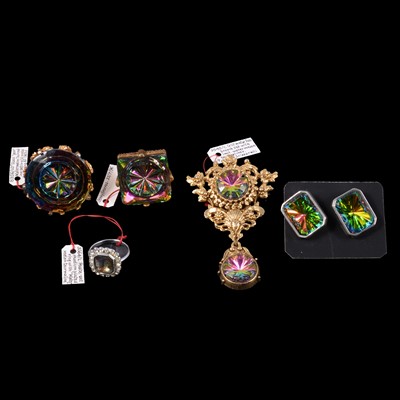 Lot 1192 - Vintage glass gem jewellery set with watermelon tourmaline paste.