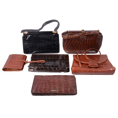 Lot 1256 - Six vintage crocodile and lizard handbags.