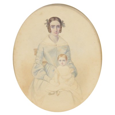 Lot 218 - Naive School mid-19th century, Mother and Child, and another portrait